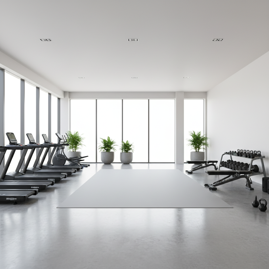 Logosuz, modern ve ferah bir spor alanı; temel ekipmanlarla minimal sahne